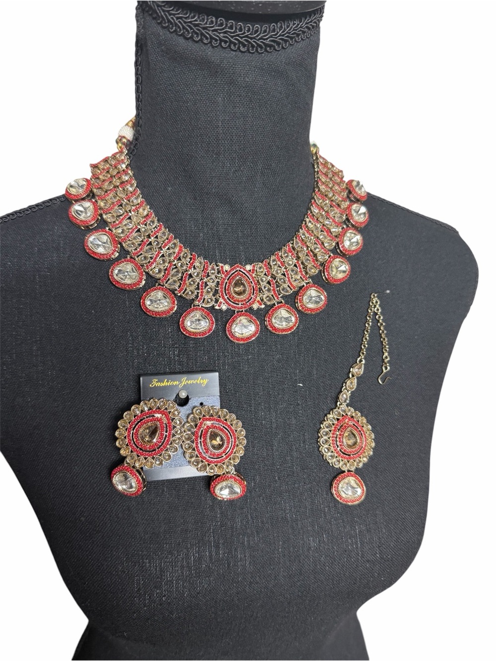 Rustic orange and Gold Bridal Necklace Set with Earrings and Maang Tikka tyaani